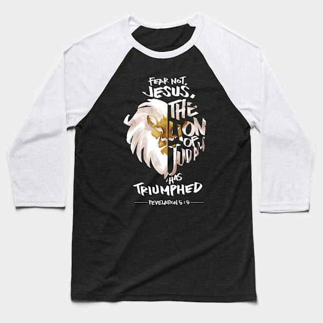 Jesus is the Lion of Judah Christian Baseball T-Shirt by Therapy for Christians